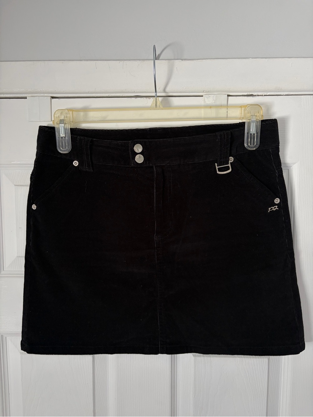 Vintage Point Zero by Nicole Benisti Black Corduroy Cargo Mini Skirt